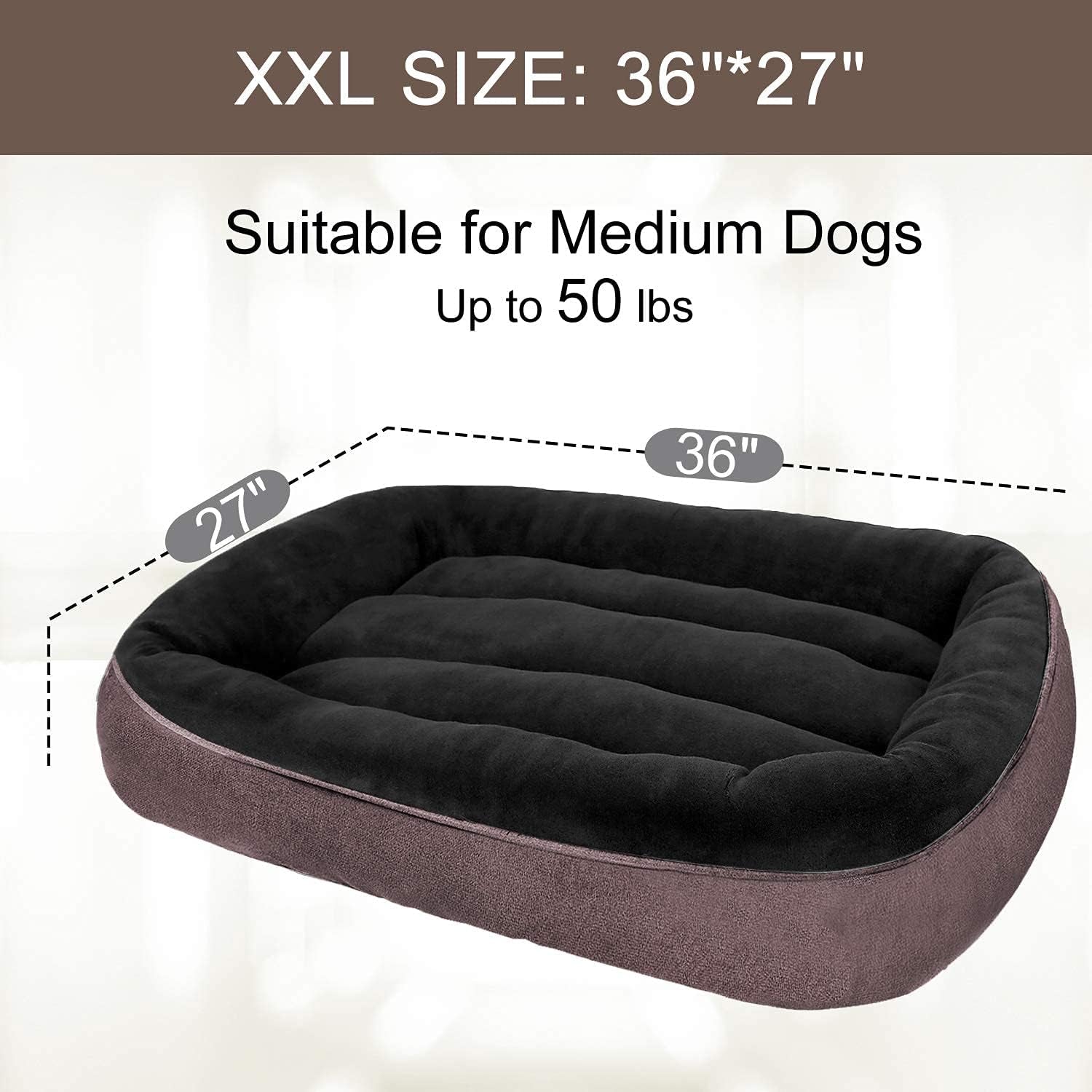 CLOUDZONE Dog Bed for Medium Dogs/Large/Small, Washable Rectangle Pet Bed Thickened Enough with Soft Coral Fleece and Non-Slip Bottom