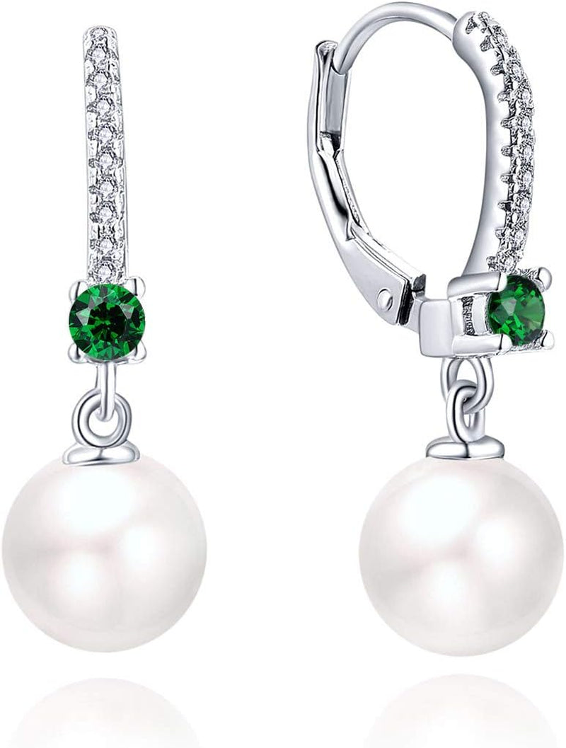 JO WISDOM 925 Sterling Silver Freshwater Pearl Hoop Earrings with Dangle Real Pearl,Simulated Pearls