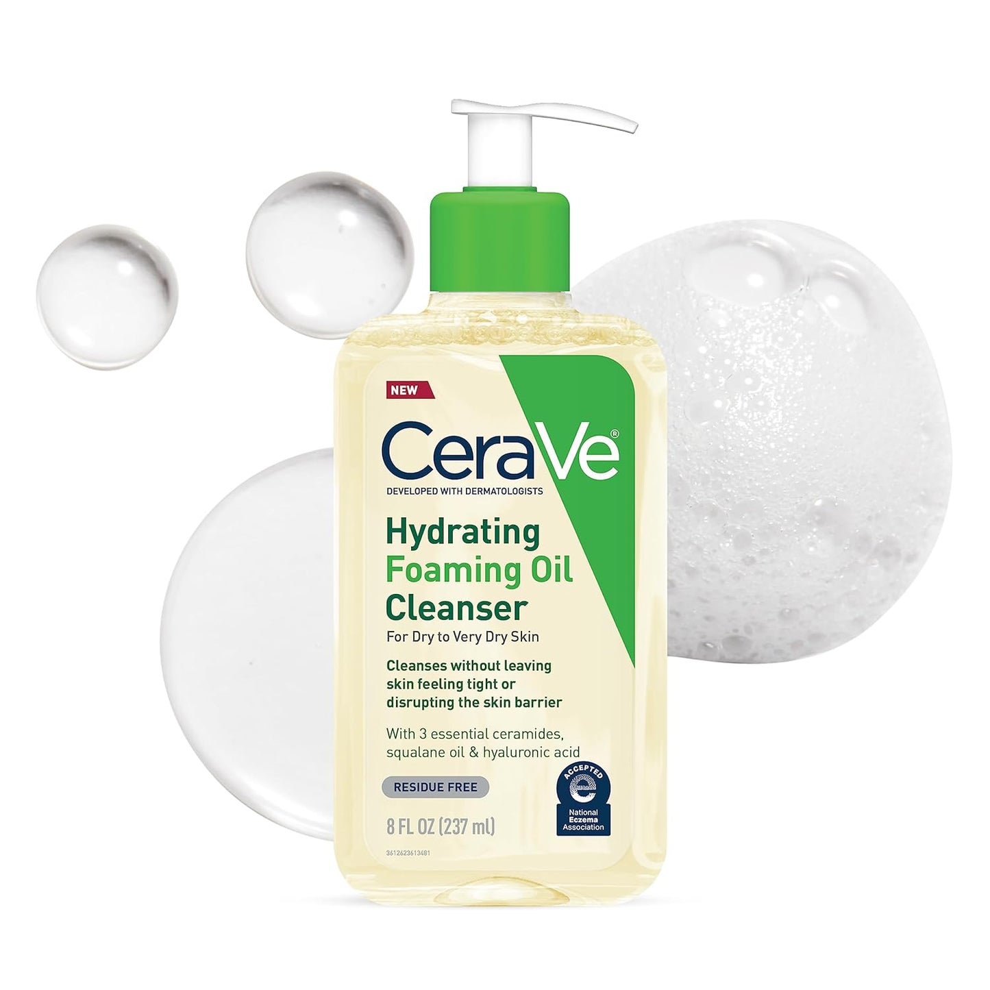 Cerave Hydrating Foaming Oil Cleanser, Moisturizing Oil Cleanser for Face & Body, Squalane Oil + Hyaluronic Acid + Ceramides, for Dry to Very Dry Skin, Fragrance Free & Residue Free, 19 FL Oz