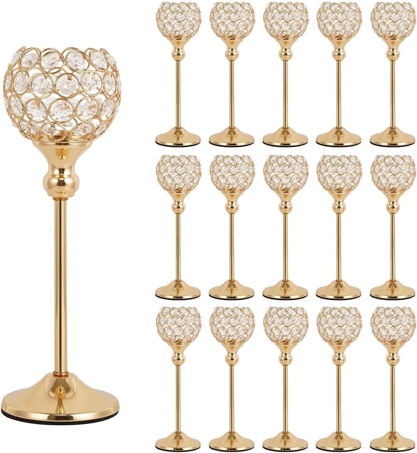 VINCIGANT Gold Crystal Candle Holders Set of 2 for Fireplace Coffee Table Mantle Decor,Wedding Home Halloween Decoration Centerpieces