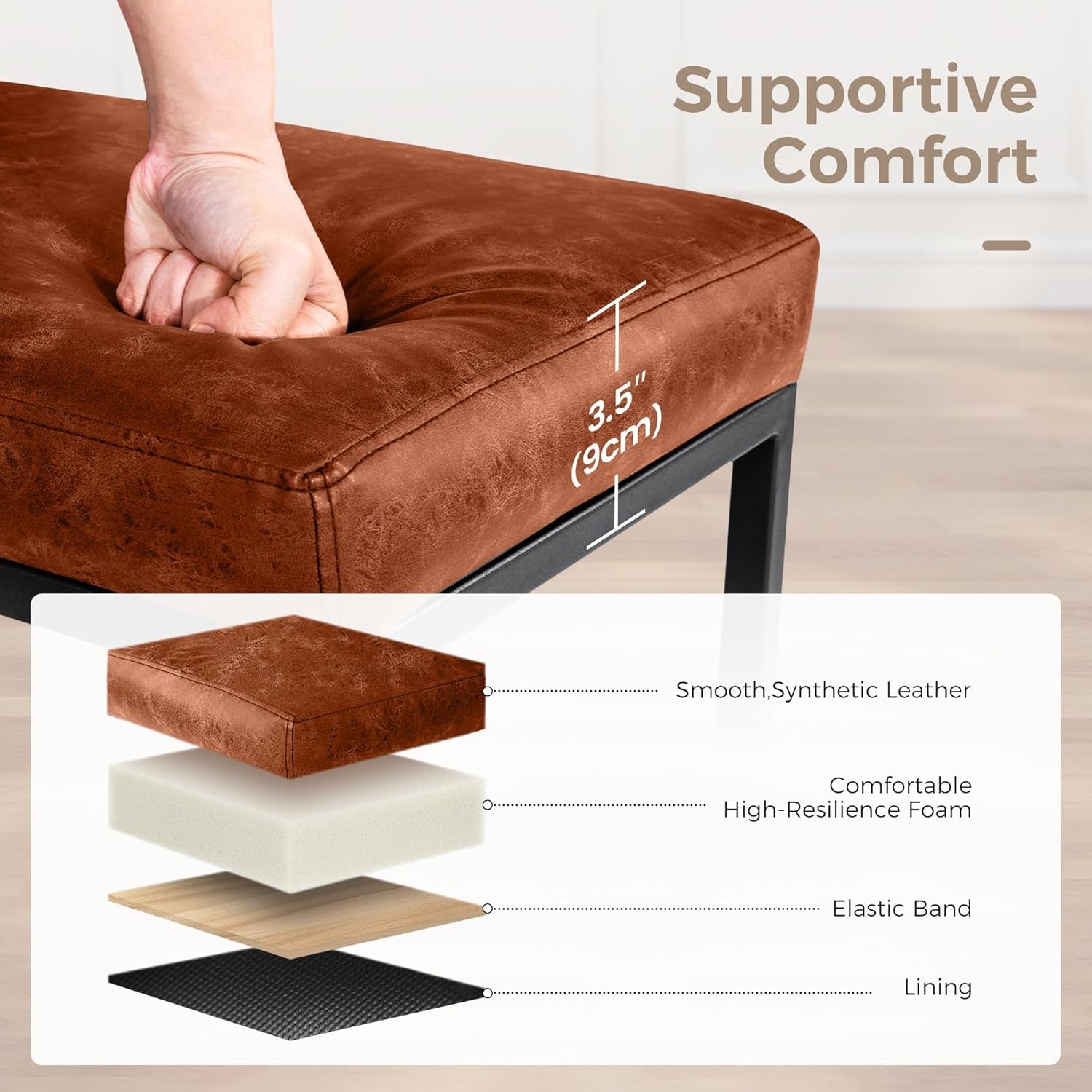 MAISON ARTS Counter Height 24" Bar Stools Set of 2 for Kitchen Counter Backless Modern Barstools Industrial Upholstered Faux Leather Stools Farmhouse Island Chairs, (24 Inch, Brown)