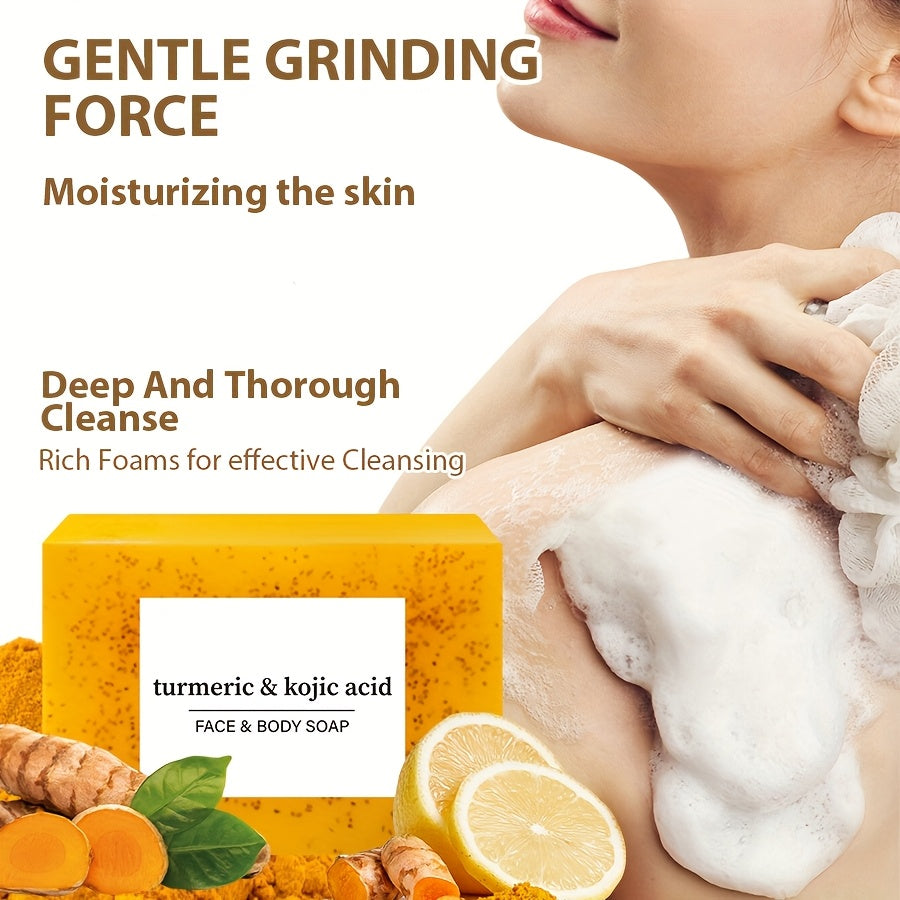 Turmeric and Kojic Acid Soap - Moisturizing, Unisex-Adult, Deeply Cleanses and Moisturizes - Rich in Turmeric, Vitamin E, Olive Oil, Suitable for All Types of Hair and Light Beige