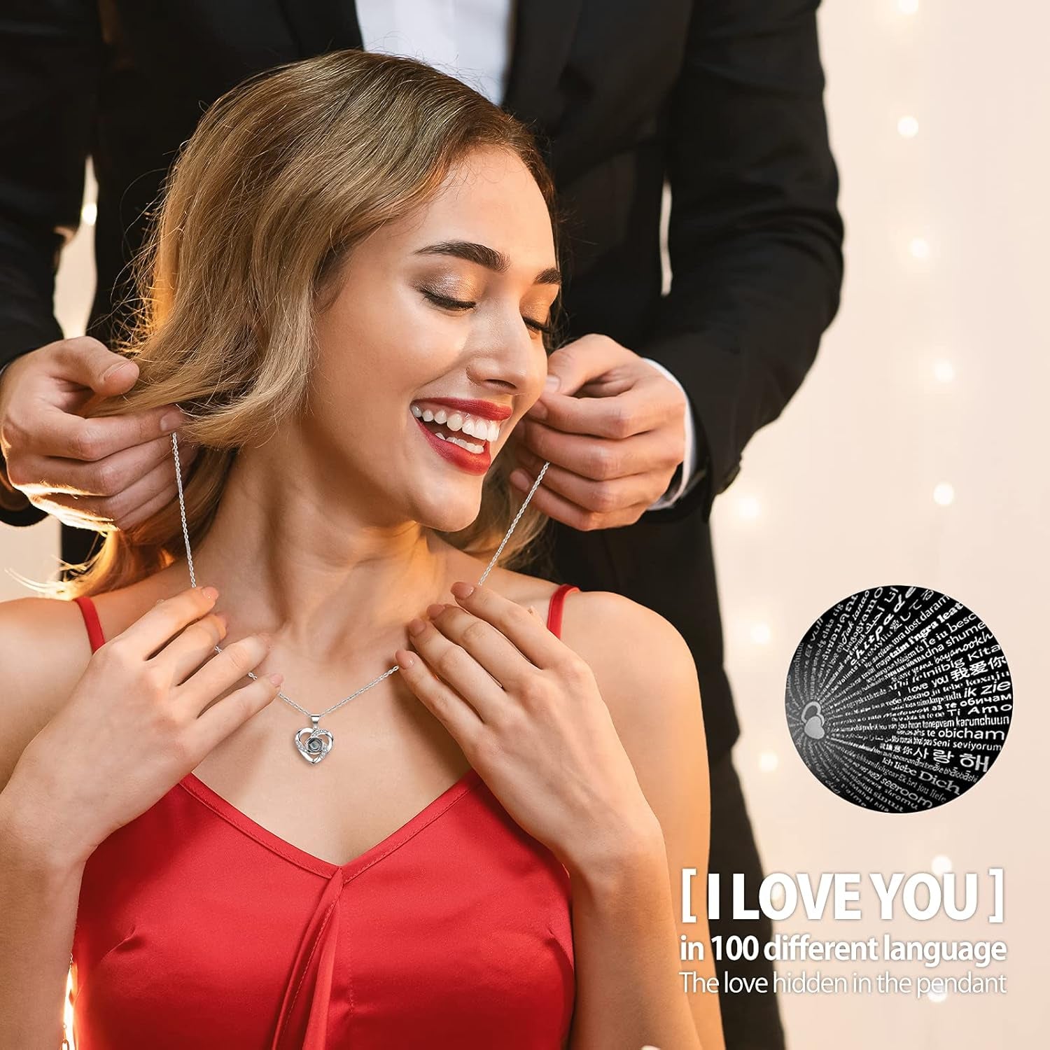 Feeyowipreserved Real Rose with Heart Necklace and Greeting Card. Forever Gifts for Women/Mom/Her/Girlfriend/Wife/Valentine’S Day/Birthday/Anniversary/Thanksgiving/Christmas Wedding (Red)