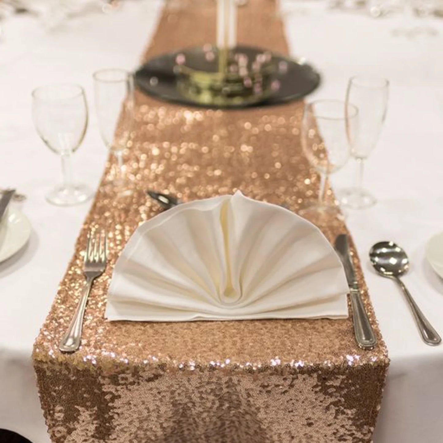 Rose Gold Sequin Table Runners 12 X 72 Inch Pack of 5 Glitter Sparkly Metallic Table Runners for Parties