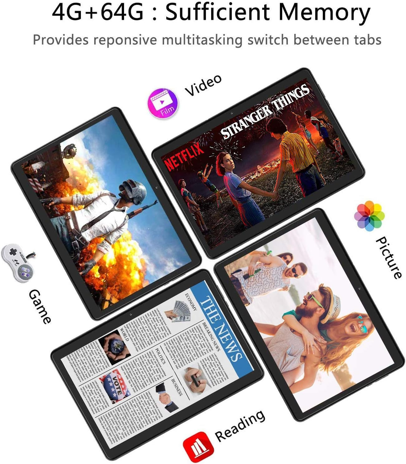 2 in 1 Tablets, Android 10.0 Tablet PC with Wireless Keyboard Case, 4GB RAM 64GB ROM/128GB Computer Tablets, Quad Core, HD/IPS, 8000Mah, 13MP Dual Camera, Cellular Dual 4G SIM + Wifi, DGO-P8