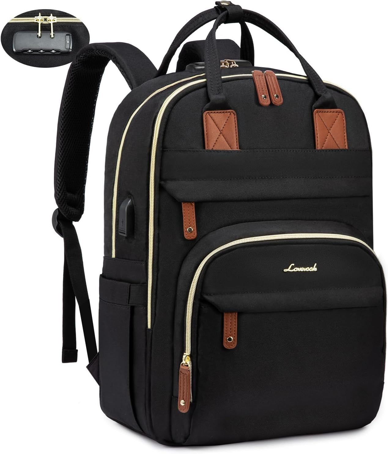 LOVEVOOK Laptop Backpack for Women & Men, Unisex Travel Anti-Theft Work Bag, Business Computer College Backpacks Purse, Casual Hiking Outdoor Carry on Daypack with Lock, Fits 15.6 Inch Laptop, Grey