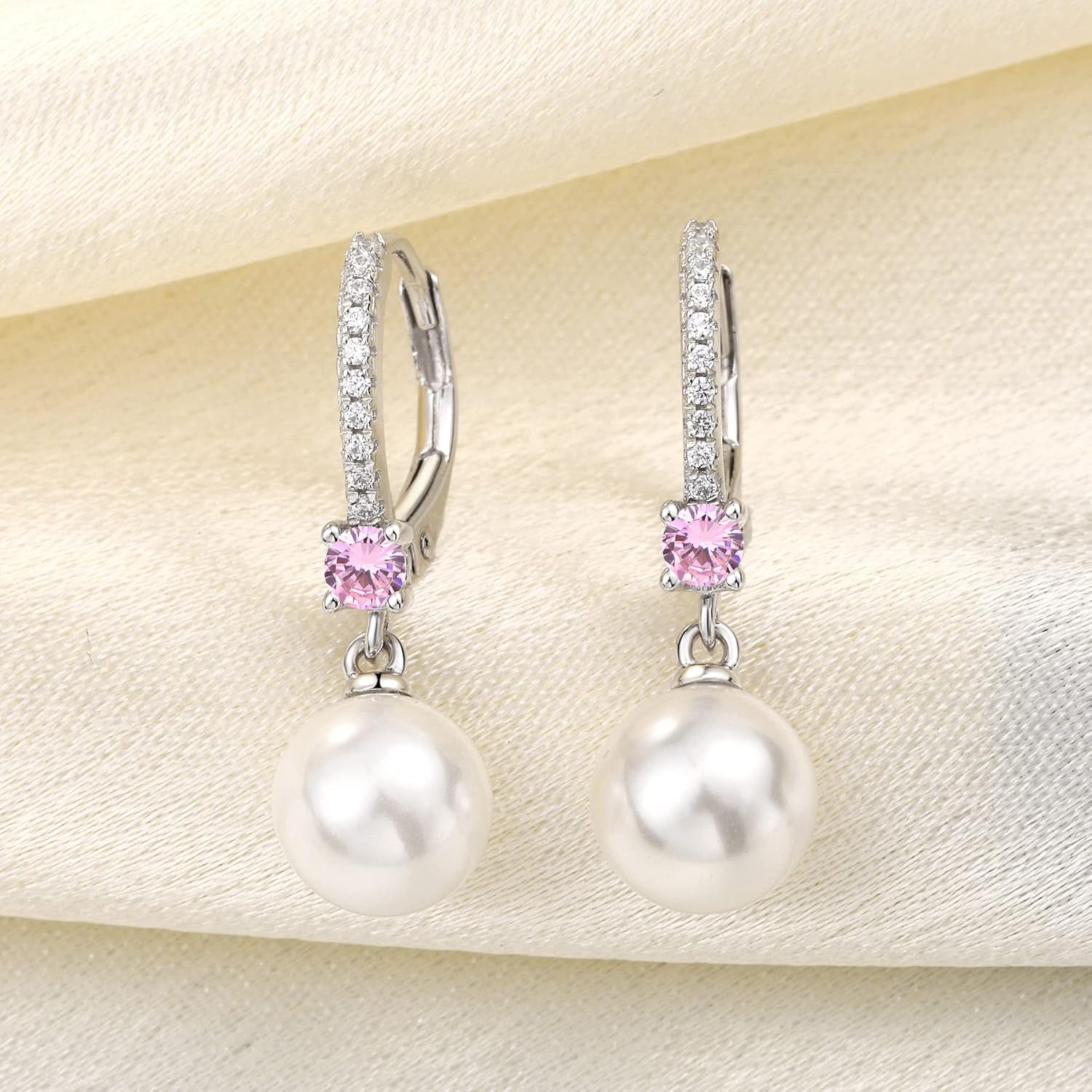 JO WISDOM 925 Sterling Silver Freshwater Pearl Hoop Earrings with Dangle Real Pearl,Simulated Pearls