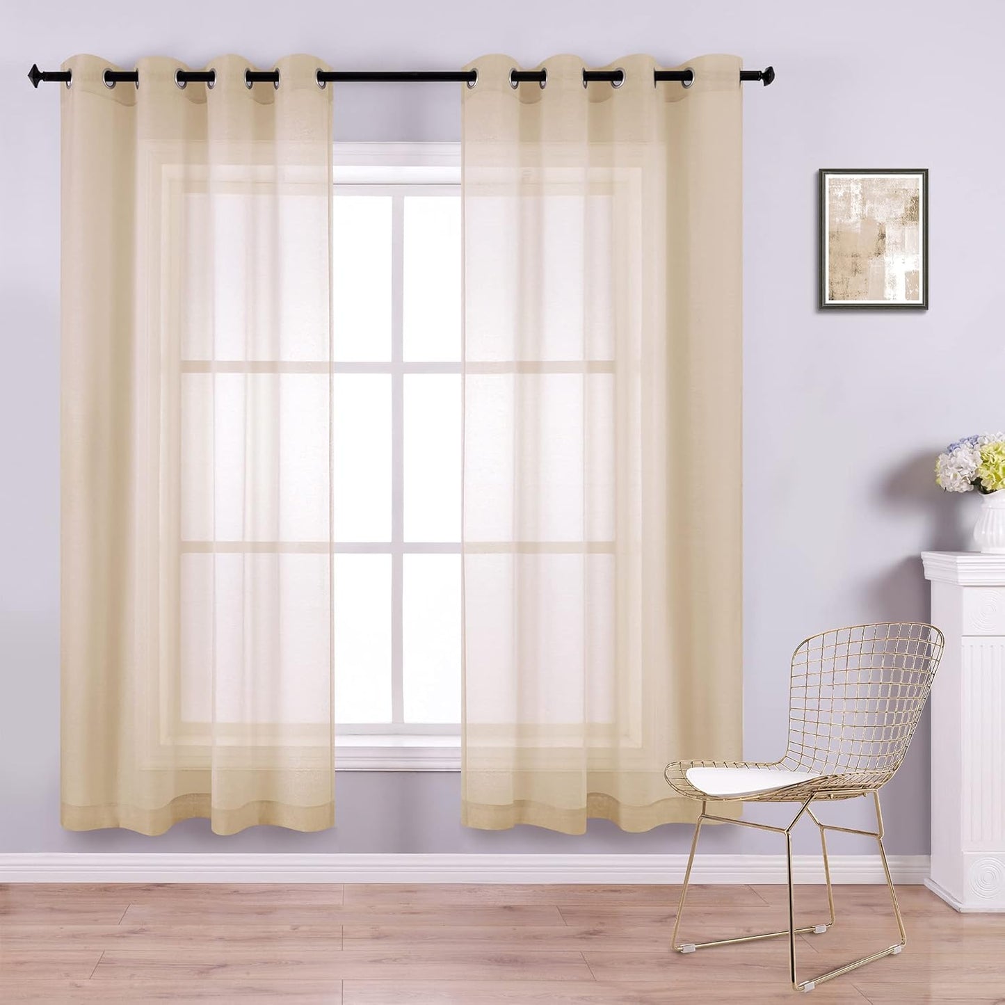 KOUFALL Silver Sheer Curtains, Luxury Curtain for Living Room Bedroom, Light Grey Grommet Backdrop Curtains for Party, 52 X 84 Inch Length, 2 Panels Set, Gray