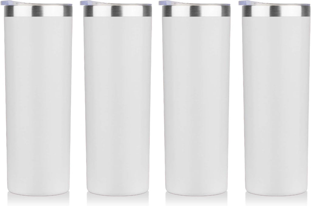 HASLE OUTFITTERS 20 Oz Skinny Tumblers Bulk Set, Stainless Steel Insulated Slim Tumblers with Lids Travel Water Cups(Stainless Steel, 8)
