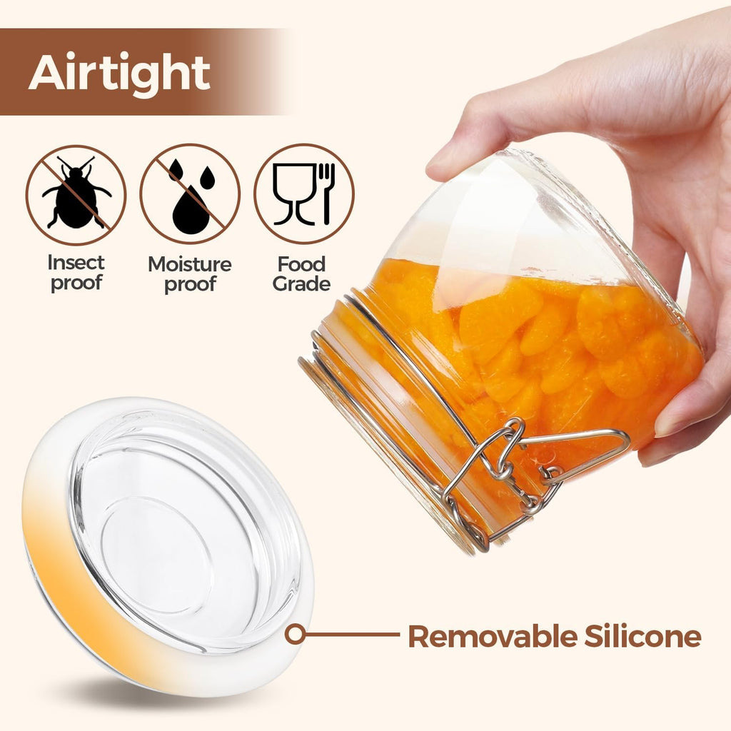 Comsaf Airtight Glass Jars with Lids 17Oz Small Food Storage Container Set of 6 - Airtight Canister with Clear Preserving Seal Wire Clip Fastening for Kitchen Canning Pickling Mason Jars