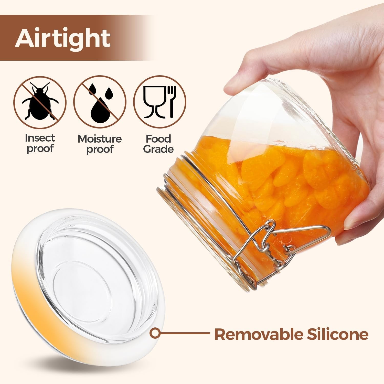 Comsaf Airtight Glass Jars with Lids 17Oz Small Food Storage Container Set of 6 - Airtight Canister with Clear Preserving Seal Wire Clip Fastening for Kitchen Canning Pickling Mason Jars