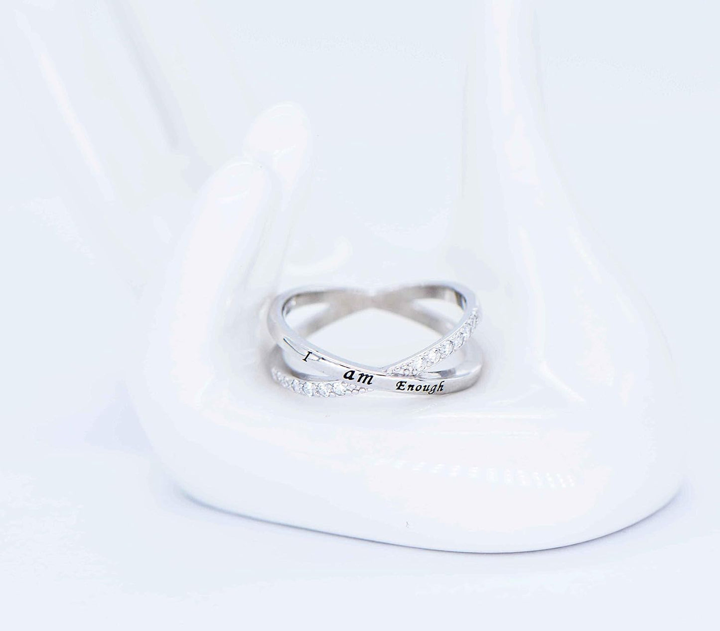 I Am Enough Ring Sterling Silver CZ Ring for Women Girls Size 5-10