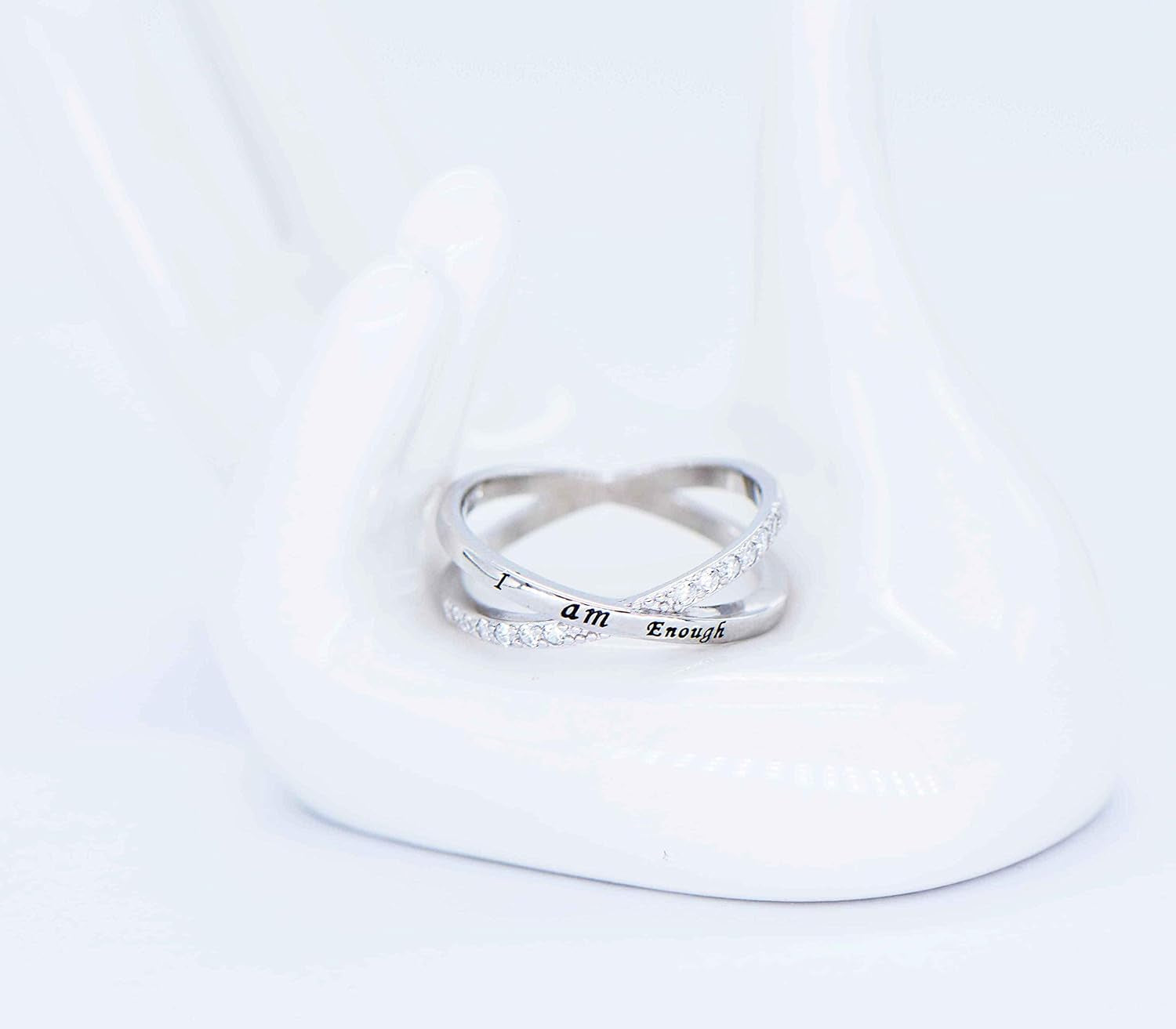 I Am Enough Ring Sterling Silver CZ Ring for Women Girls Size 5-10