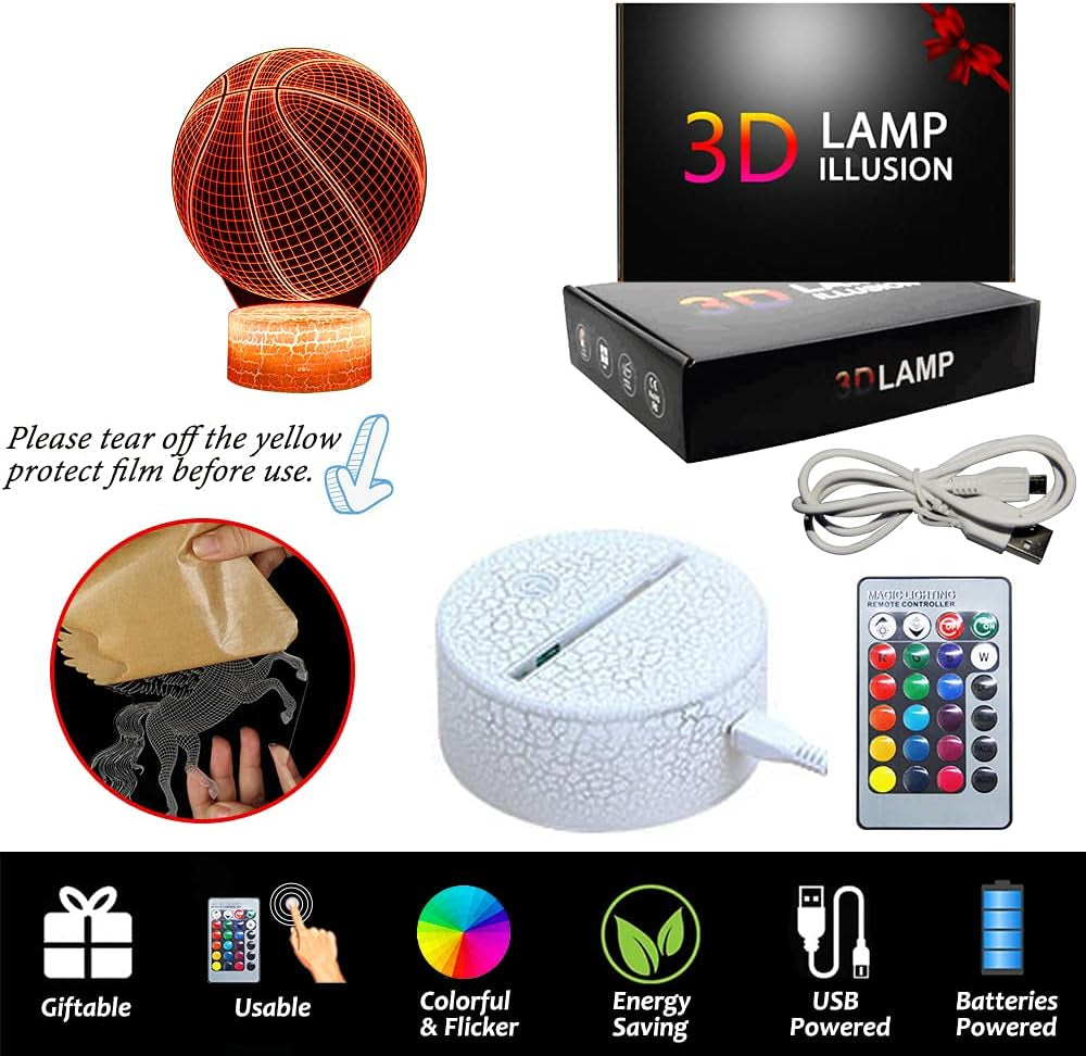 Basketball Night Light,3D LED Illusion Lamp with Remote Controller and USB Cable 16 Colors Changeable Lights Best Birthday Xmas Gift for Basketball Player Children