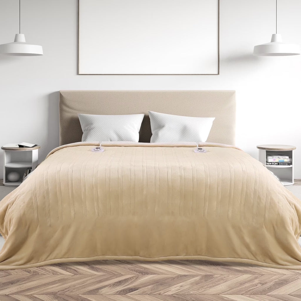 Heated Blanket Queen Size 84''X90'', Fast Heating with Dual Controllers Electric Blanket, 10 Heating Levels, 10H Timer, Preheat Function - Beige