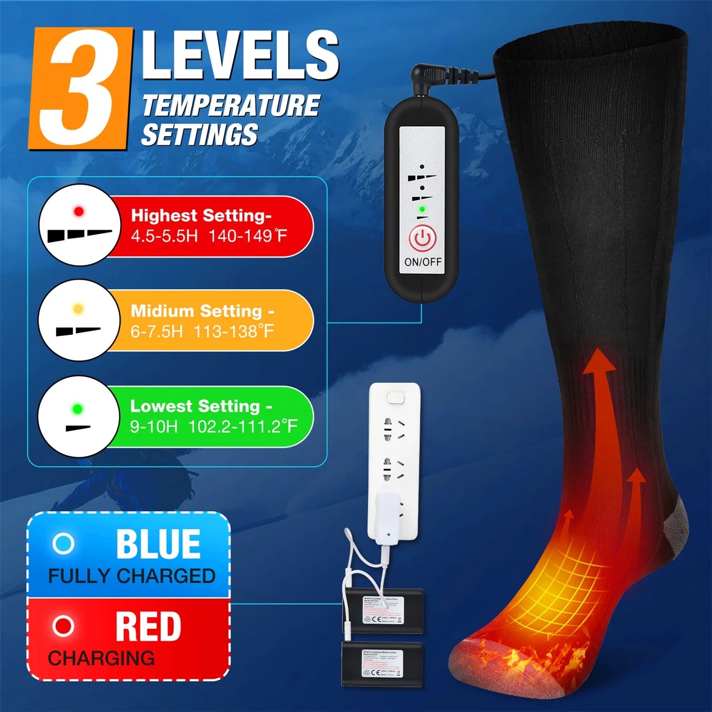 Rechargeable Electric Heated Socks for Men Women,4000Mah Battery Powered Unisex Warm Winter Heat Socks for Outdoor Riding Camping Hiking Motorcycle Skiing,Black ,M