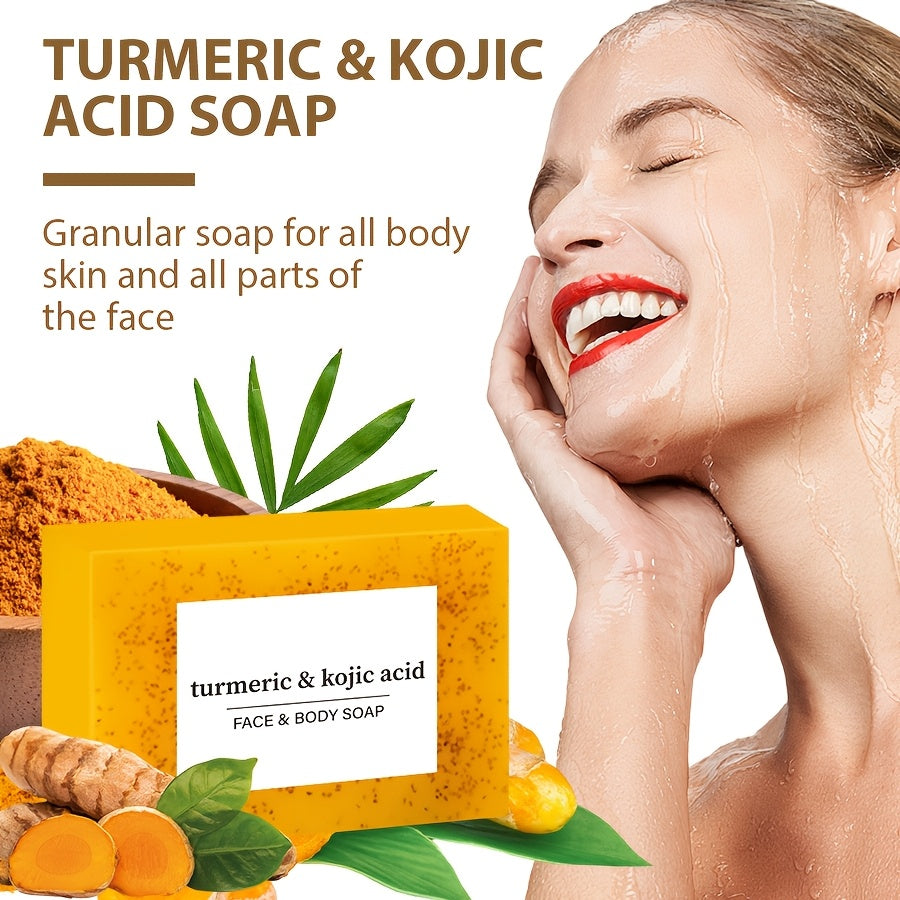 Turmeric and Kojic Acid Soap - Moisturizing, Unisex-Adult, Deeply Cleanses and Moisturizes - Rich in Turmeric, Vitamin E, Olive Oil, Suitable for All Types of Hair and Light Beige