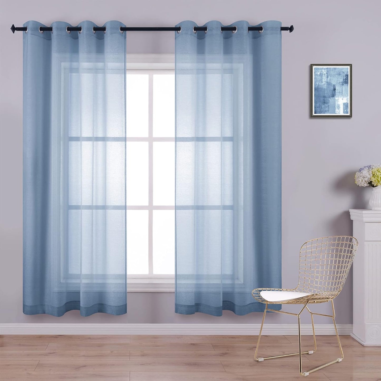 KOUFALL Silver Sheer Curtains, Luxury Curtain for Living Room Bedroom, Light Grey Grommet Backdrop Curtains for Party, 52 X 84 Inch Length, 2 Panels Set, Gray