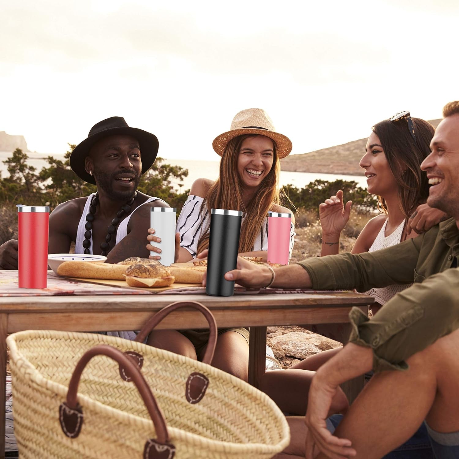 HASLE OUTFITTERS 20 Oz Skinny Tumblers Bulk Set, Stainless Steel Insulated Slim Tumblers with Lids Travel Water Cups(Stainless Steel, 8)