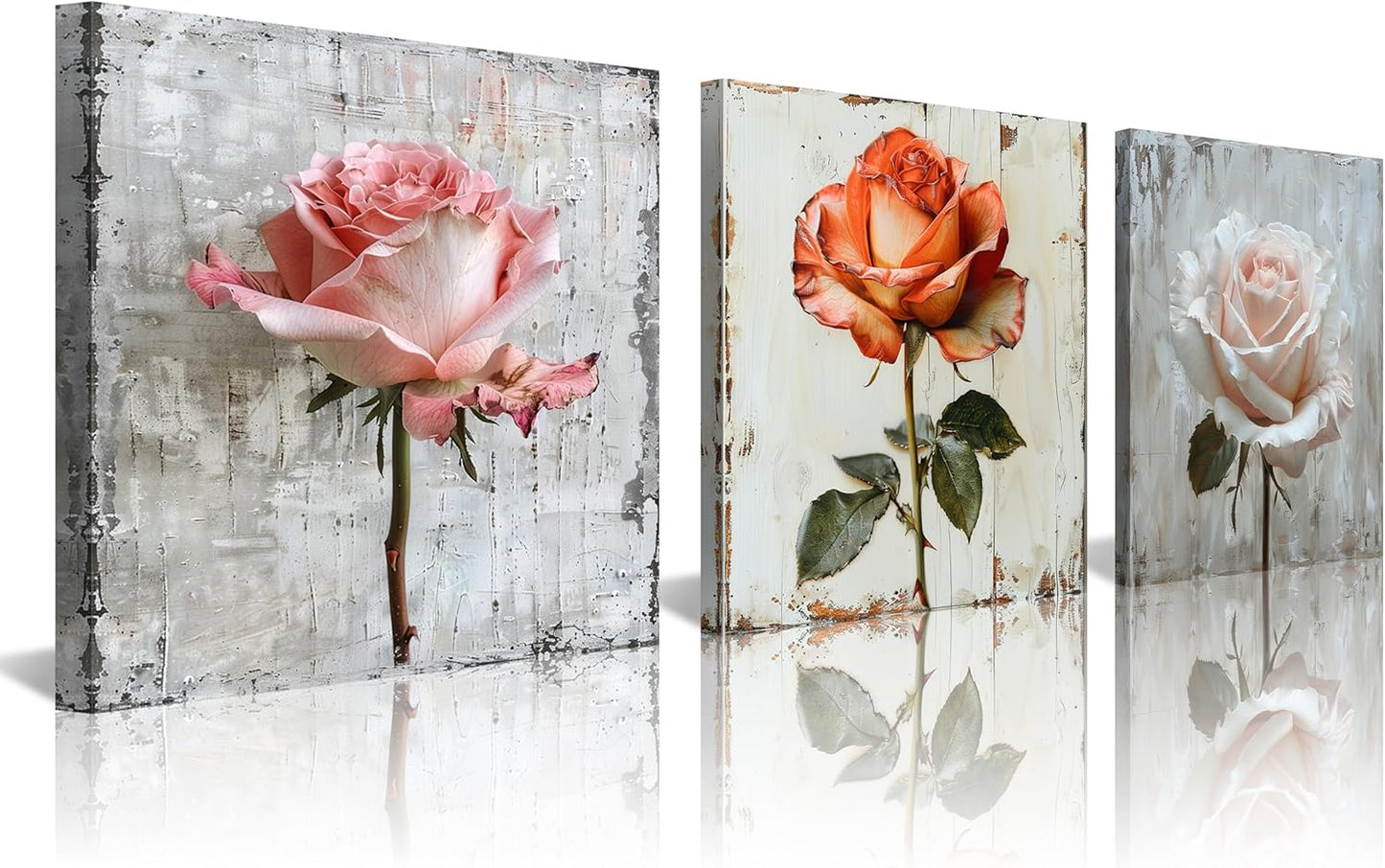 NAN Wind Canvas Print 3 Pcs Black and White Red Rose Canvas Art Painting Abstract Wall Art Decorations Flower Picture on Canvas for Home Decor Stretched and Framed (16X16Inchx3Pcs, A-Rose)