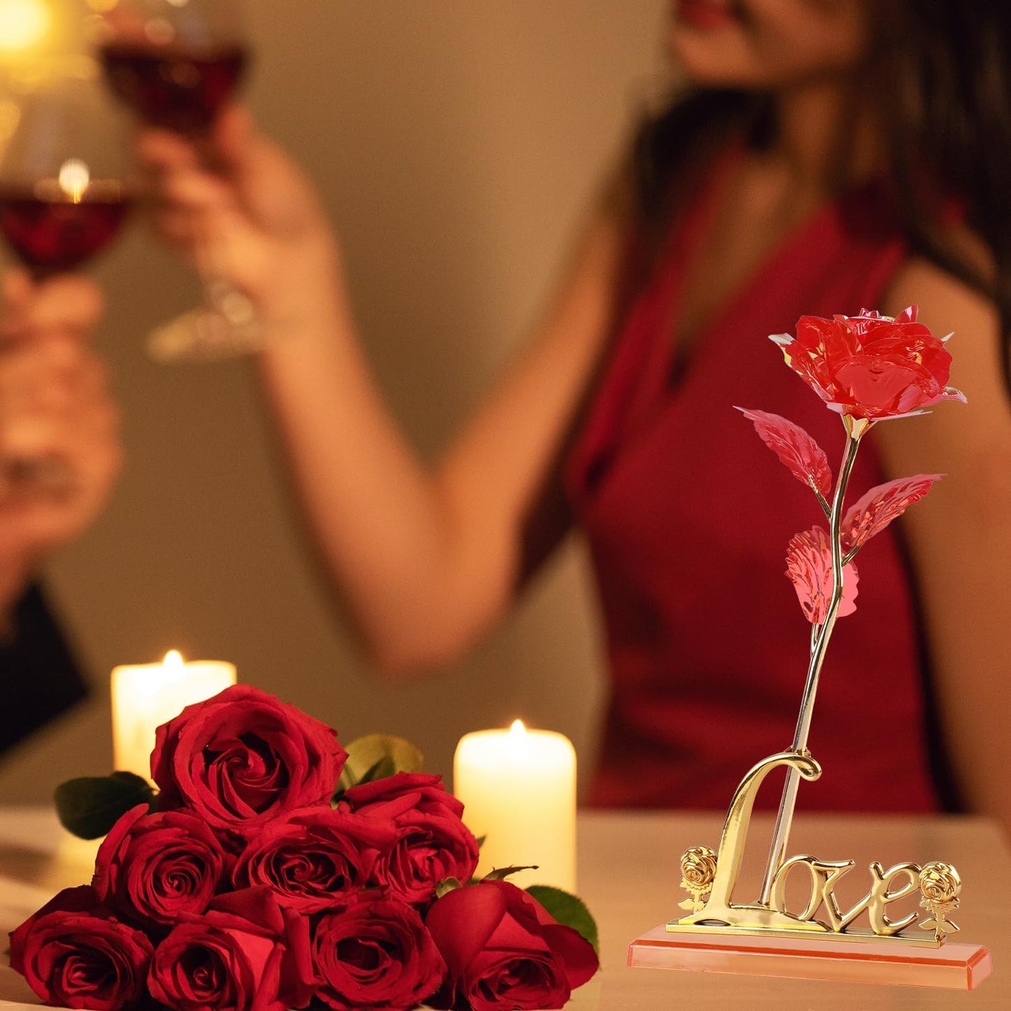 Childom Birthday Gifts for Women,Christmas Rose Gifts for Her Mom,Red Rose with Love Stand for Wife,Sweet Artificial Flower for Grandma,Women,Christmas,Birthday,Anniversary,Valentines,Mothers Day