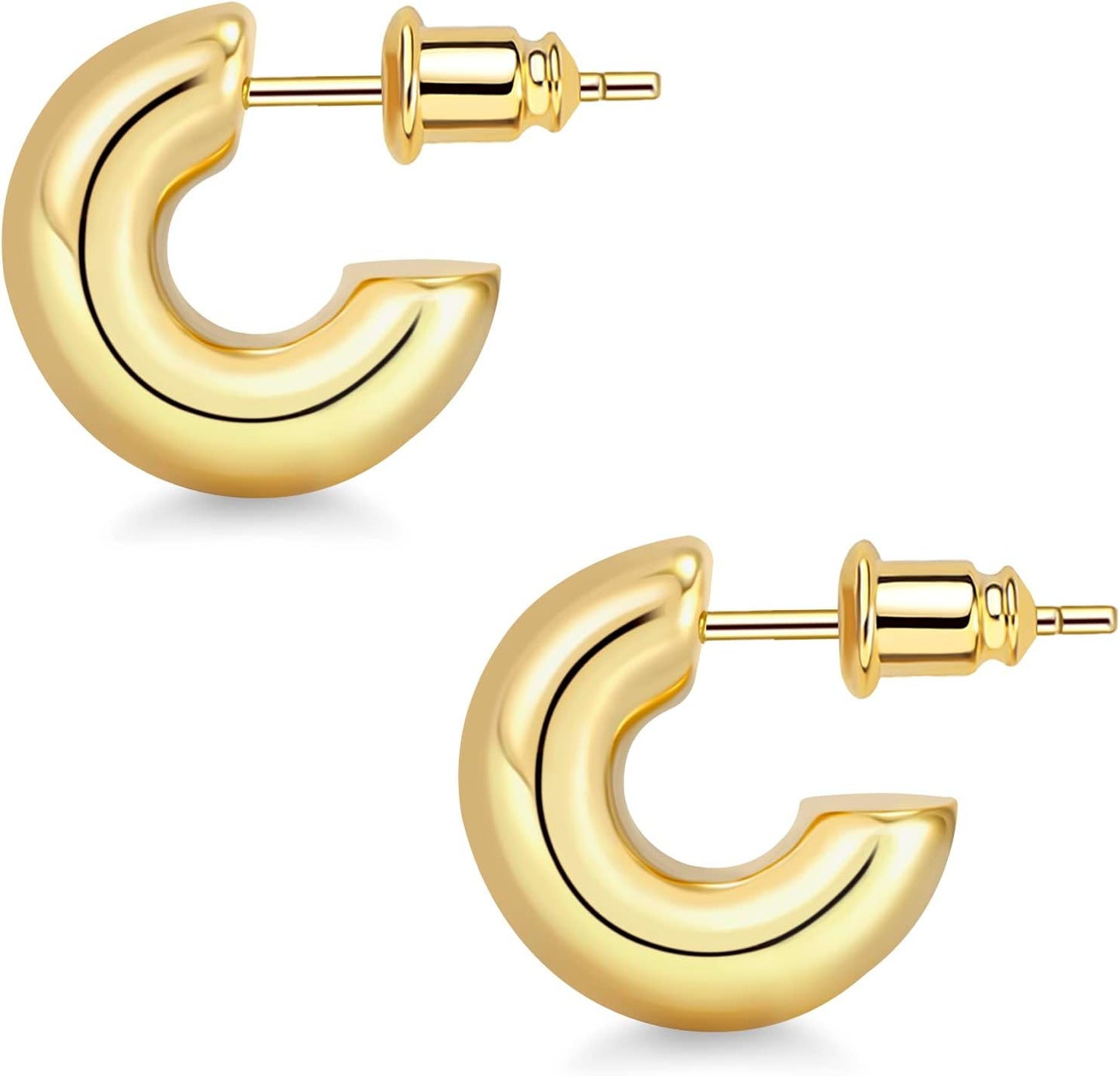 Wowshow Gold Hoop Earrings, 14K Gold Plated Chunky Small Hoop Earrings for Women Lightweight Jewelry Gifts 14/20/30/35/45MM