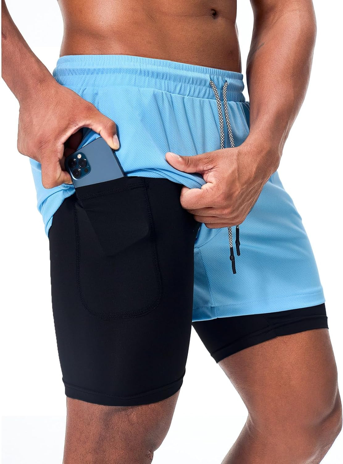 Surenow Men'S Athletic Running Shorts Quick Dry Workout Shorts 2 in 1 Shorts 5" Gym Running Shorts for Men with Phone Pocket