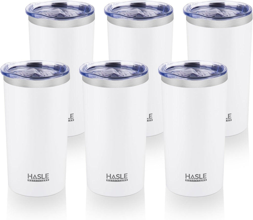 HASLE OUTFITTERS 20 Oz Skinny Tumblers Bulk Set, Stainless Steel Insulated Slim Tumblers with Lids Travel Water Cups(Stainless Steel, 8)