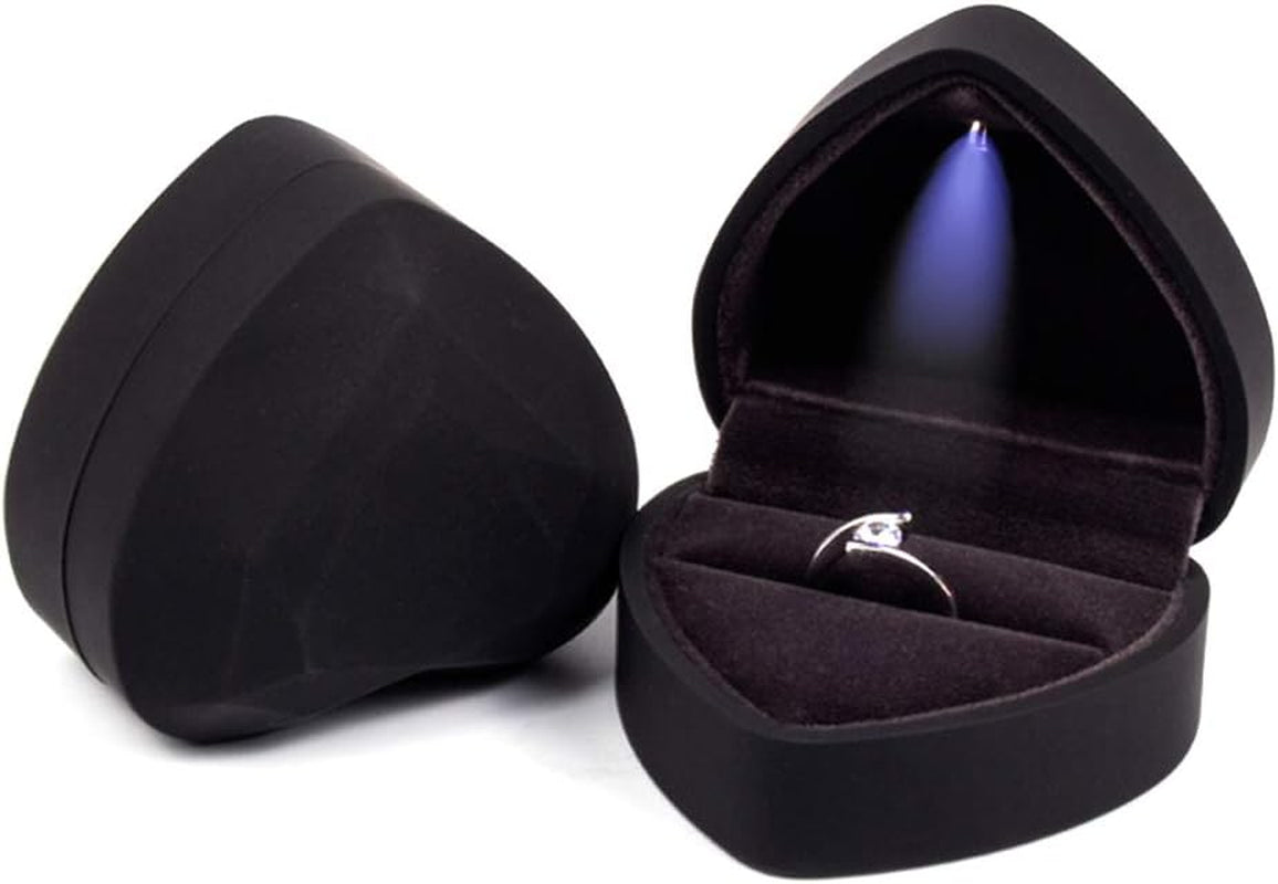 Isuperb Heart Shaped Ring Box LED Light Engagement Ring Boxes Jewelry Gift Box for Proposal Wedding Valentine'S Day Anniversary Christmas (Navy Blue)