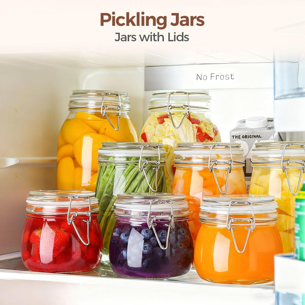 Comsaf Airtight Glass Jars with Lids 17Oz Small Food Storage Container Set of 6 - Airtight Canister with Clear Preserving Seal Wire Clip Fastening for Kitchen Canning Pickling Mason Jars