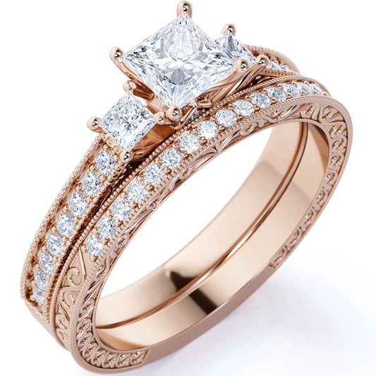 Beautiful 1.25 Carat Real Moissanite Wedding Ring Set in 18K Rose Gold Plating for Women