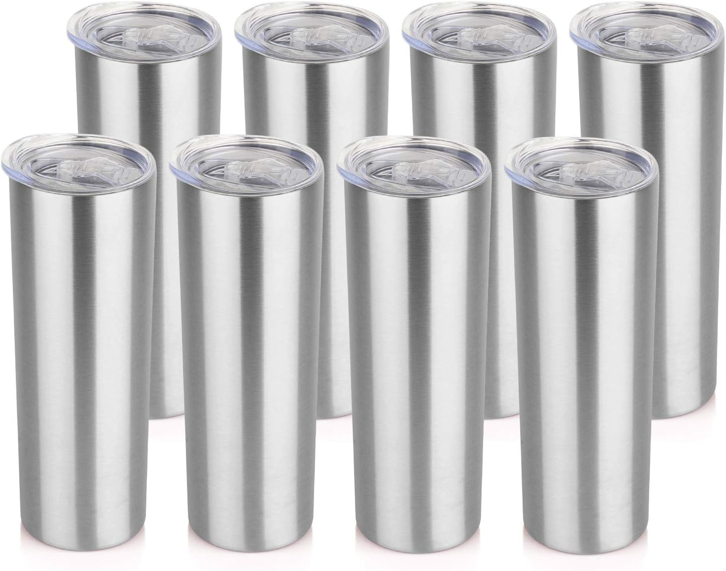 HASLE OUTFITTERS 20 Oz Skinny Tumblers Bulk Set, Stainless Steel Insulated Slim Tumblers with Lids Travel Water Cups(Stainless Steel, 8)