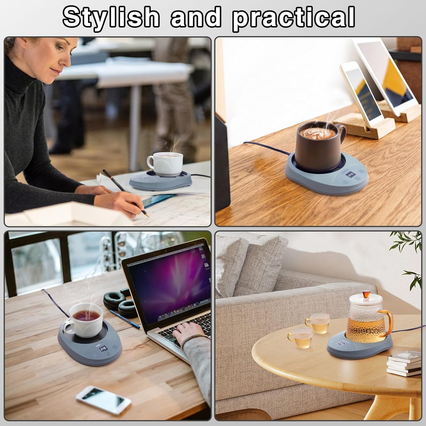 Oroton Mug Warmer for Coffee and Tea, Auto Shut Off,4.3 Inch Large Heated Plate,8 Temperature Settings, 1-8 Hour Timer Settings, Smart Coffee Warmer Plate Milk Tea Water(Grey)