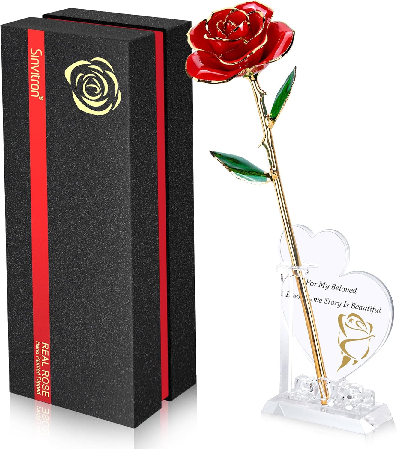 Sinvitron Gold Dipped Infinity Rose Forever Flower Decor, Resin Preserved Real Rose Birthday Gift for Women, Anniversary Present for Mom (Pink)