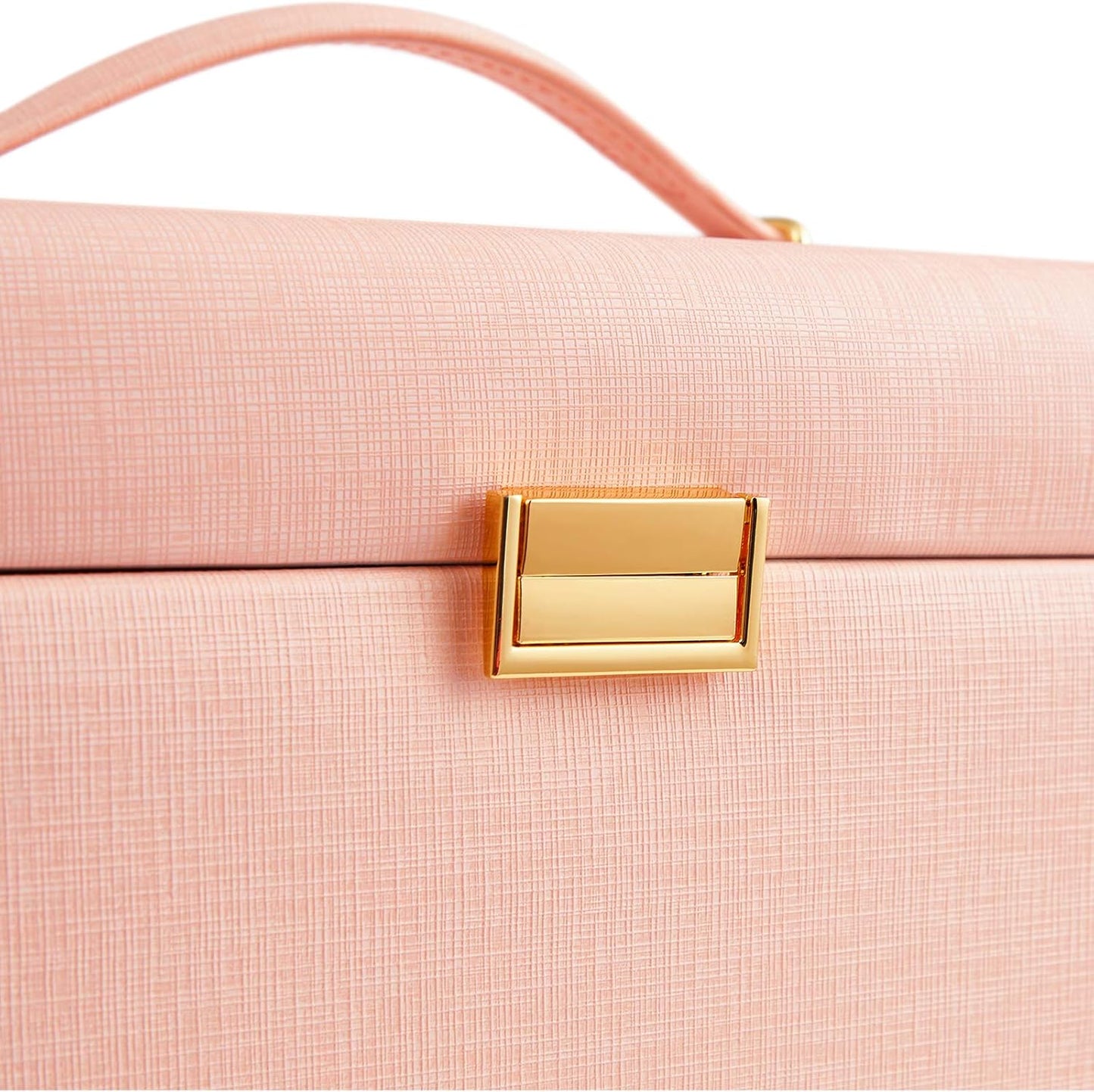 RIRO Jewelry Box for Women, Faux Leather Jewelry Organizer Box with 2 Drawers, Lockable Jewelry Storage Case with Mirror, Storing for Watch Necklace Ring Earring Bracelet, Gift (Pink)