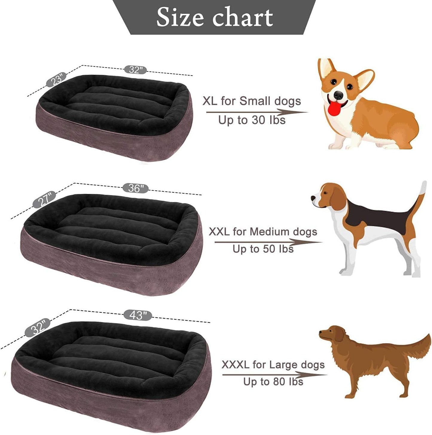 CLOUDZONE Dog Bed for Medium Dogs/Large/Small, Washable Rectangle Pet Bed Thickened Enough with Soft Coral Fleece and Non-Slip Bottom