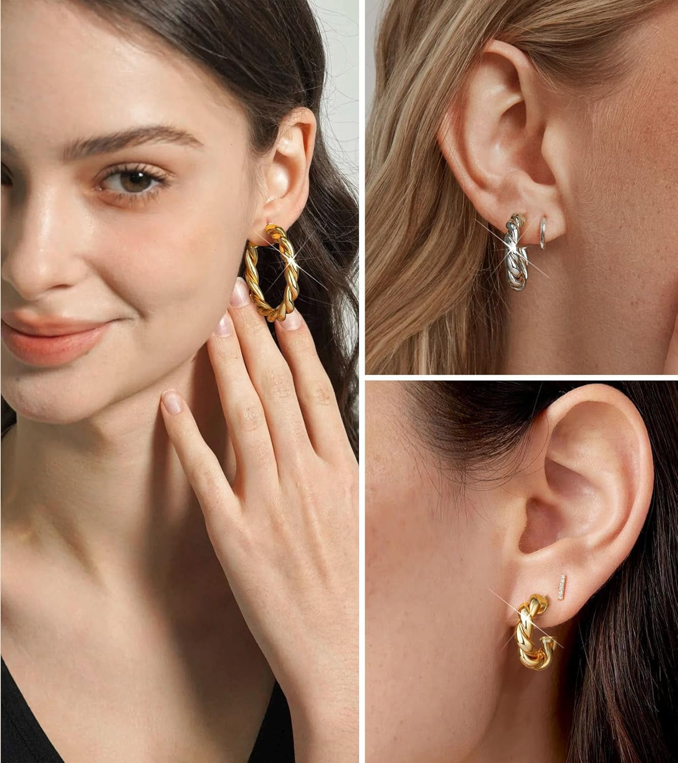 Wowshow Gold Hoop Earrings, 14K Gold Plated Chunky Small Hoop Earrings for Women Lightweight Jewelry Gifts 14/20/30/35/45MM