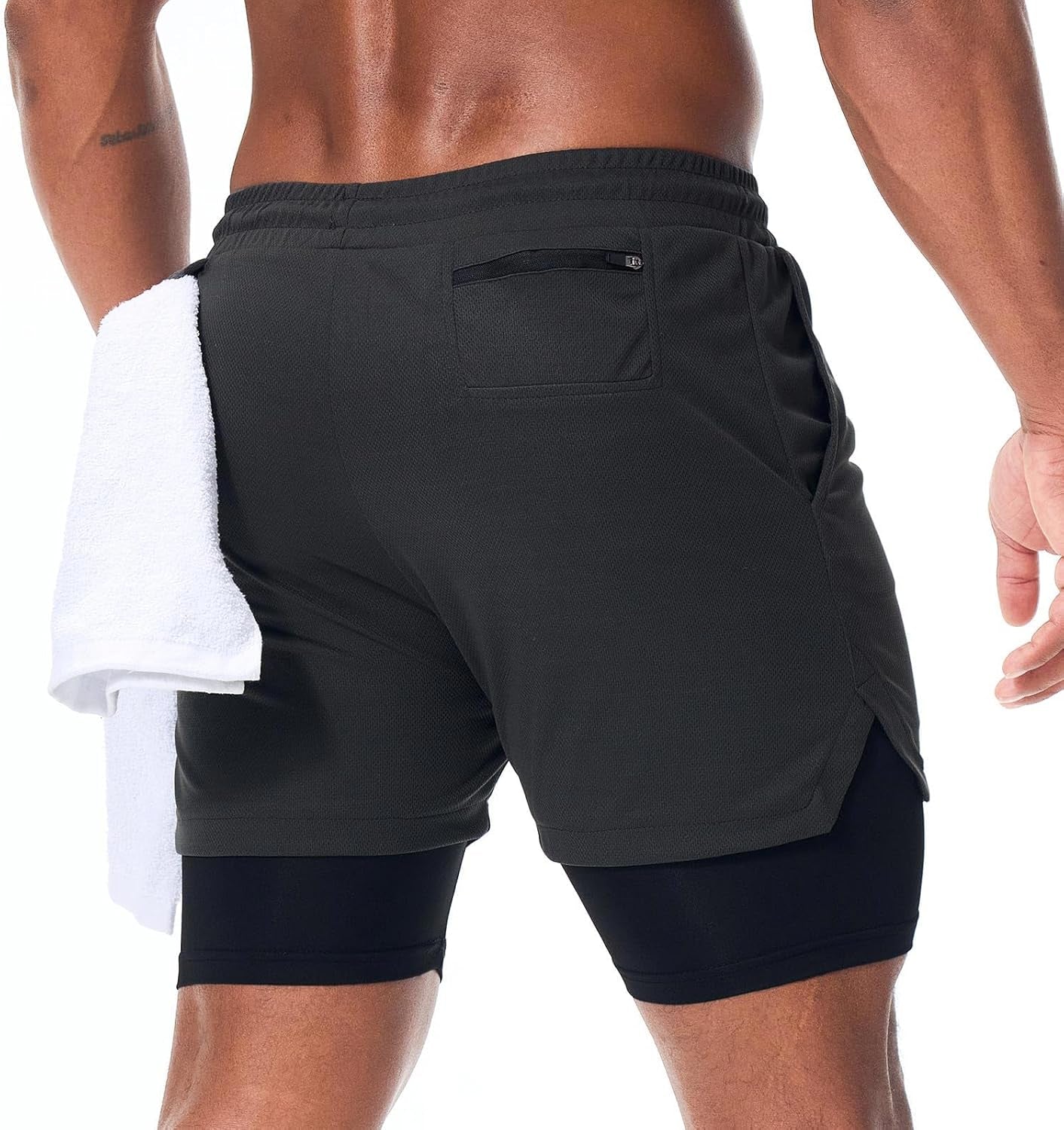 Surenow Men'S Athletic Running Shorts Quick Dry Workout Shorts 2 in 1 Shorts 5" Gym Running Shorts for Men with Phone Pocket