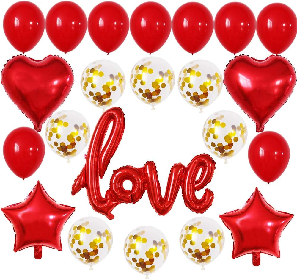GOER I LOU YOU Foil Balloons,23 Pcs Red Balloon Set for Valentine'S Day Propose Weedding Decorations Party Supplies