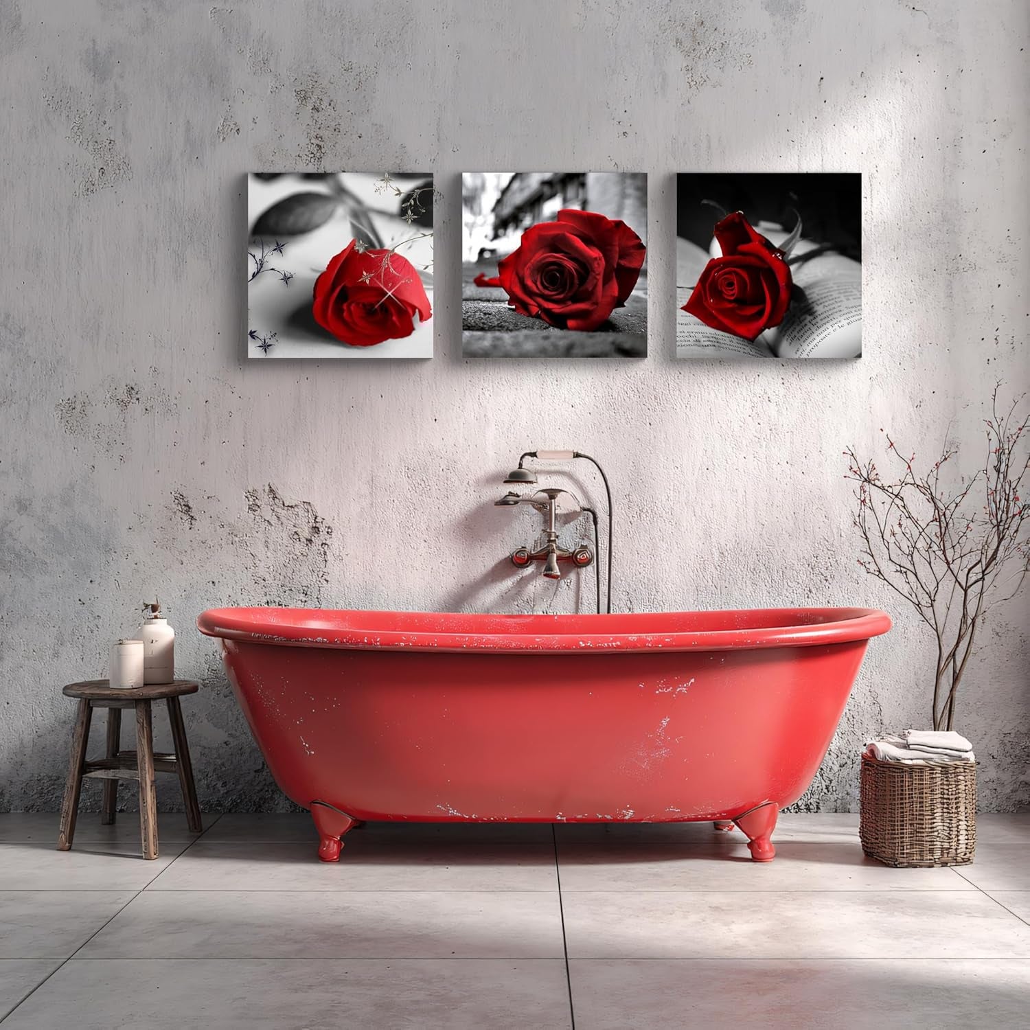 NAN Wind Canvas Print 3 Pcs Black and White Red Rose Canvas Art Painting Abstract Wall Art Decorations Flower Picture on Canvas for Home Decor Stretched and Framed (16X16Inchx3Pcs, A-Rose)