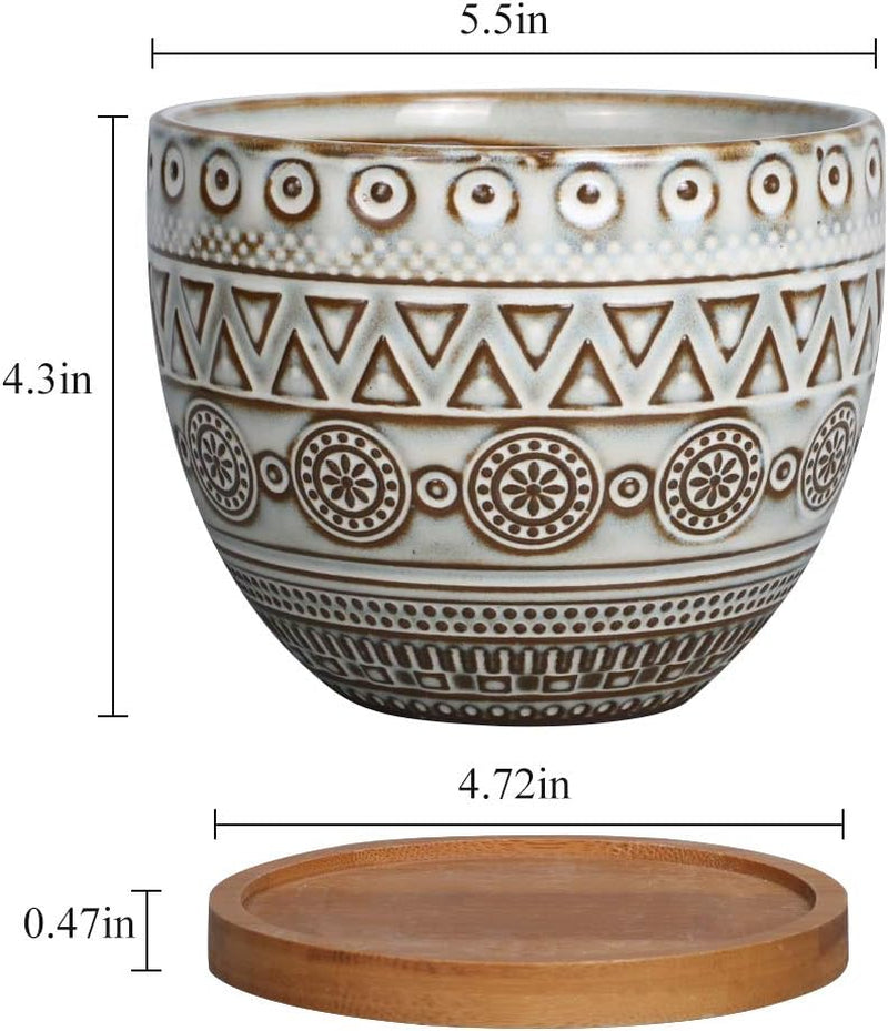 G Epgardening 5.5In Geometry Ceramic Planter Large round Succulent Planter Flower Pot Indoor and Outdoor Brown Set of 2