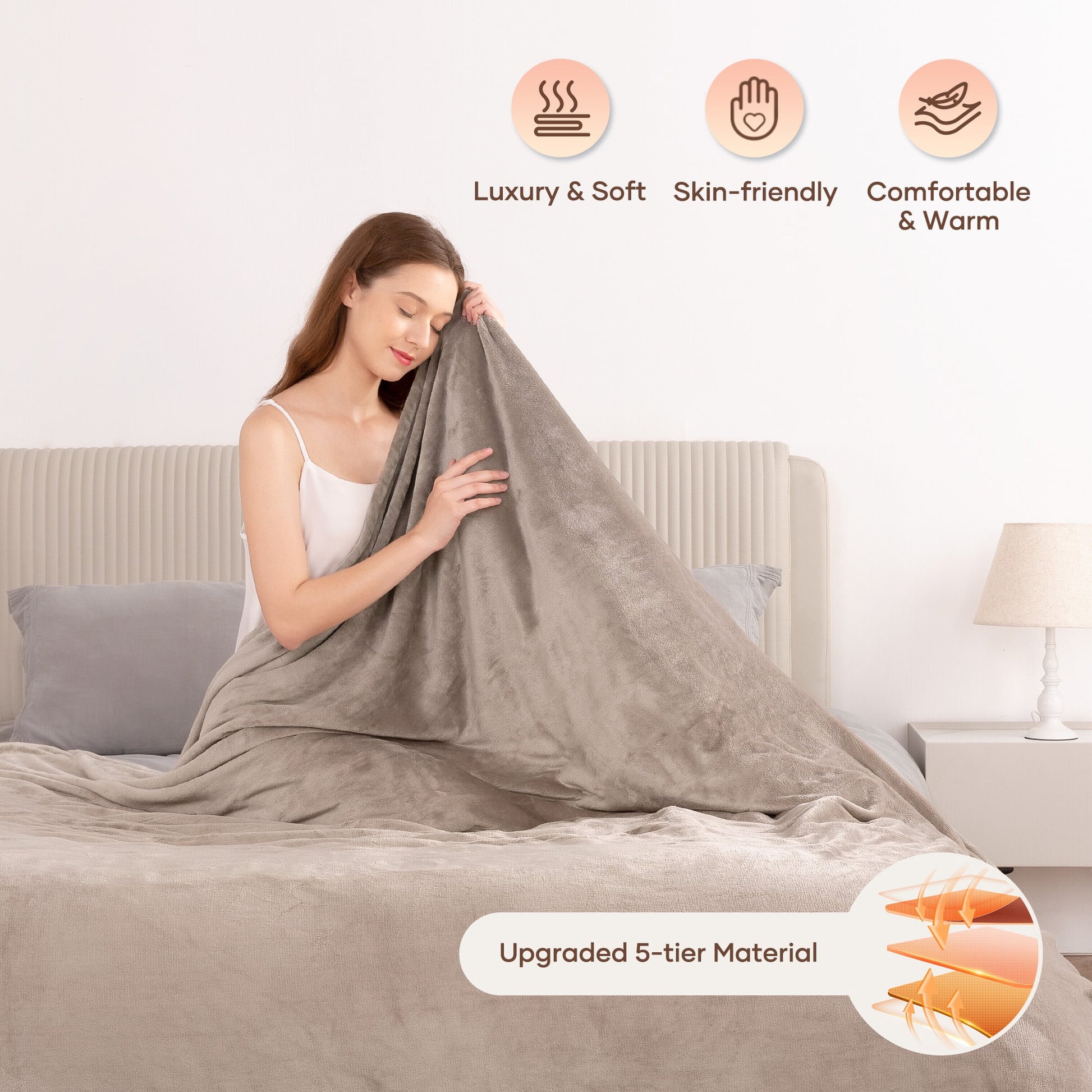Electric Blanket 72" X 84" Full Size Heated Blanket, Fast Heating, 6 Heating Levels, 10H Auto-Off, Machine Washable - Linen