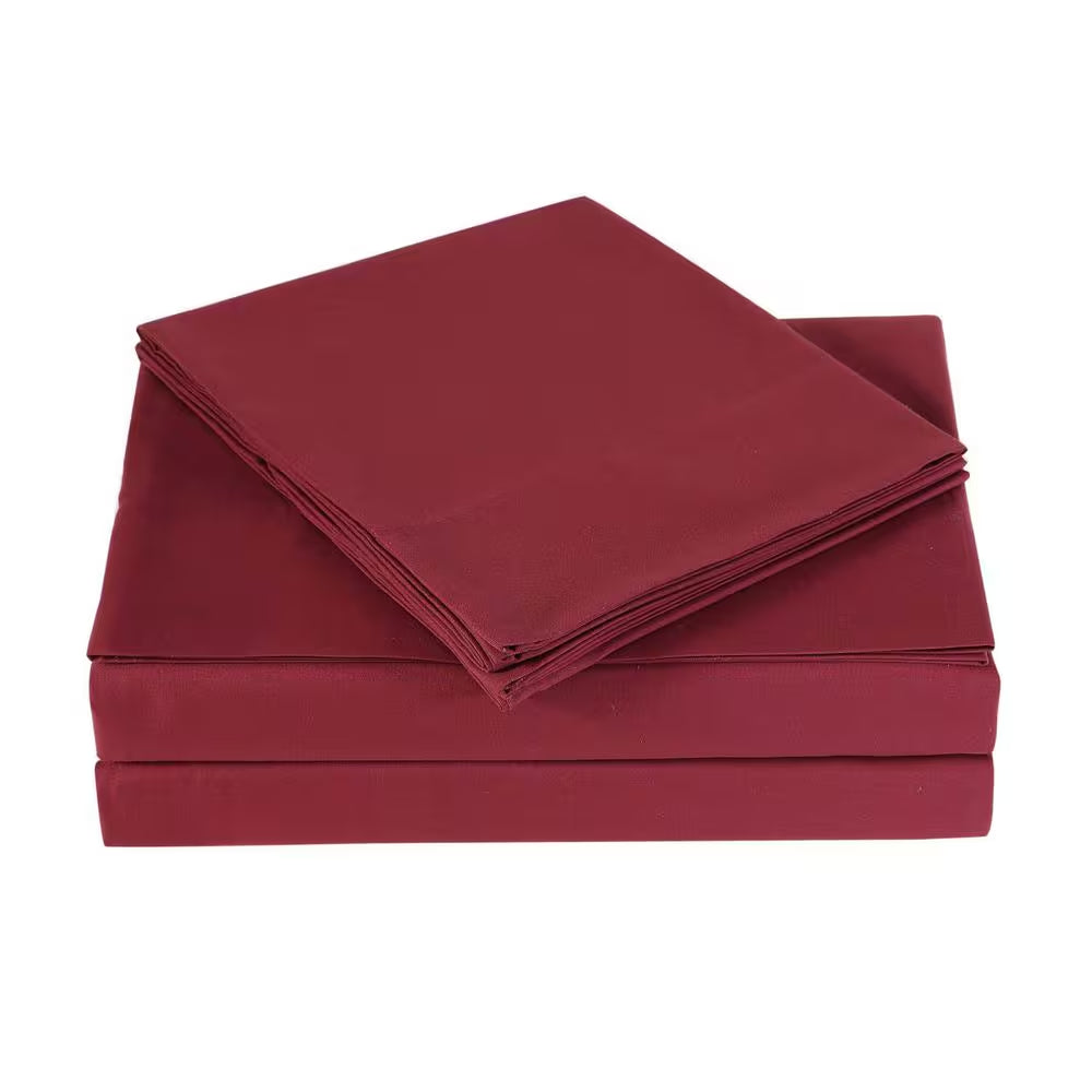 Burgundy 4-Piece Solid 180 Thread Count Microfiber King Sheet Set