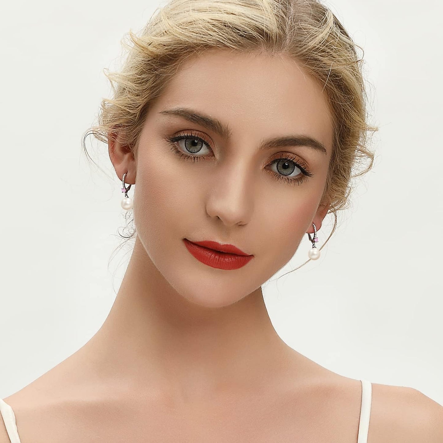 JO WISDOM 925 Sterling Silver Freshwater Pearl Hoop Earrings with Dangle Real Pearl,Simulated Pearls