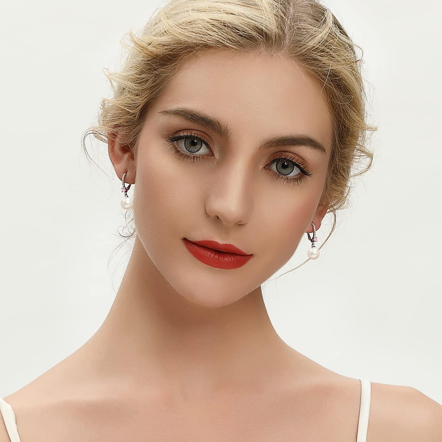 JO WISDOM 925 Sterling Silver Freshwater Pearl Hoop Earrings with Dangle Real Pearl,Simulated Pearls