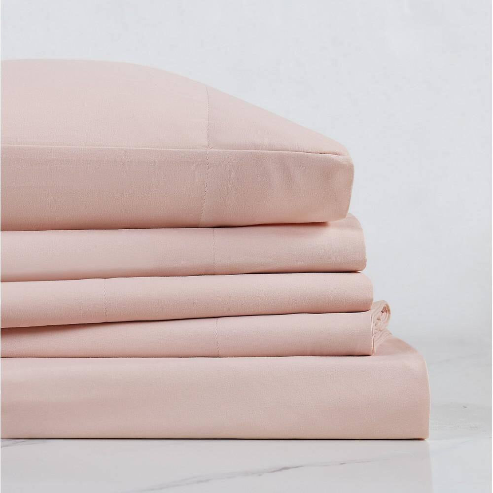 Blush 4-Piece Solid 180 Thread Count Microfiber King Sheet Set