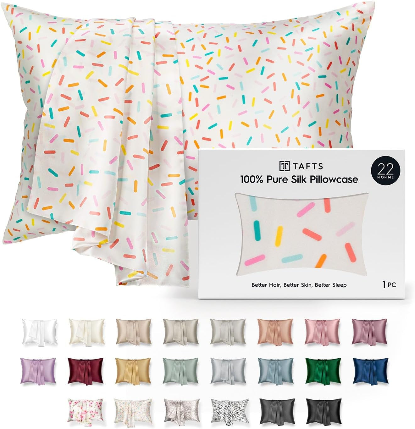 Tafts Pillow Cases - 22Mm 100% Pure Mulberry 6A Silk Pillowcase for Hair & Skin with Zipper Closure, Cooling, Natural, Organic, Double Sided Silk Pillow Case (Midnight Black, Queen 20X30 1Pc)