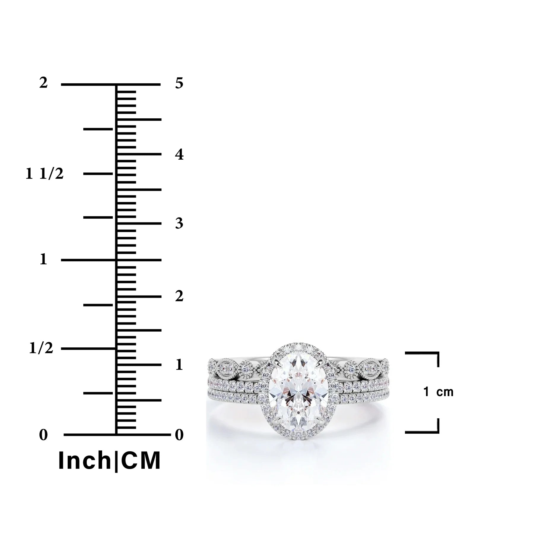 Unique 2 Carat Real Moissanite Wedding Trio Ring Set with Engagement Ring and 2 Wedding Bands in 18K Gold Plating for Women