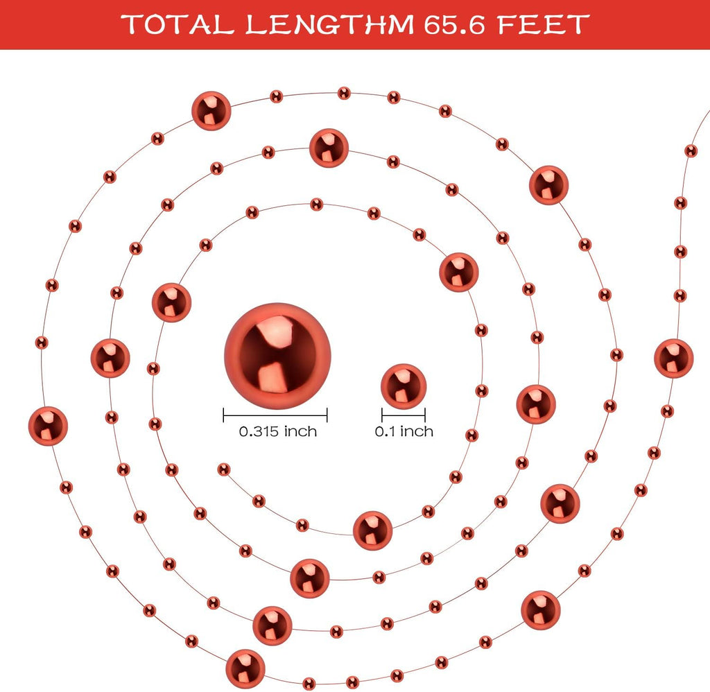 66 Feet Christmas Tree Beads Garland, Fishing Line Artificial Pearls Beads String Roll Chain Faux Pearl Beaded Trims for Wedding Christmas and Holiday DIY Supplies(1-Pack)