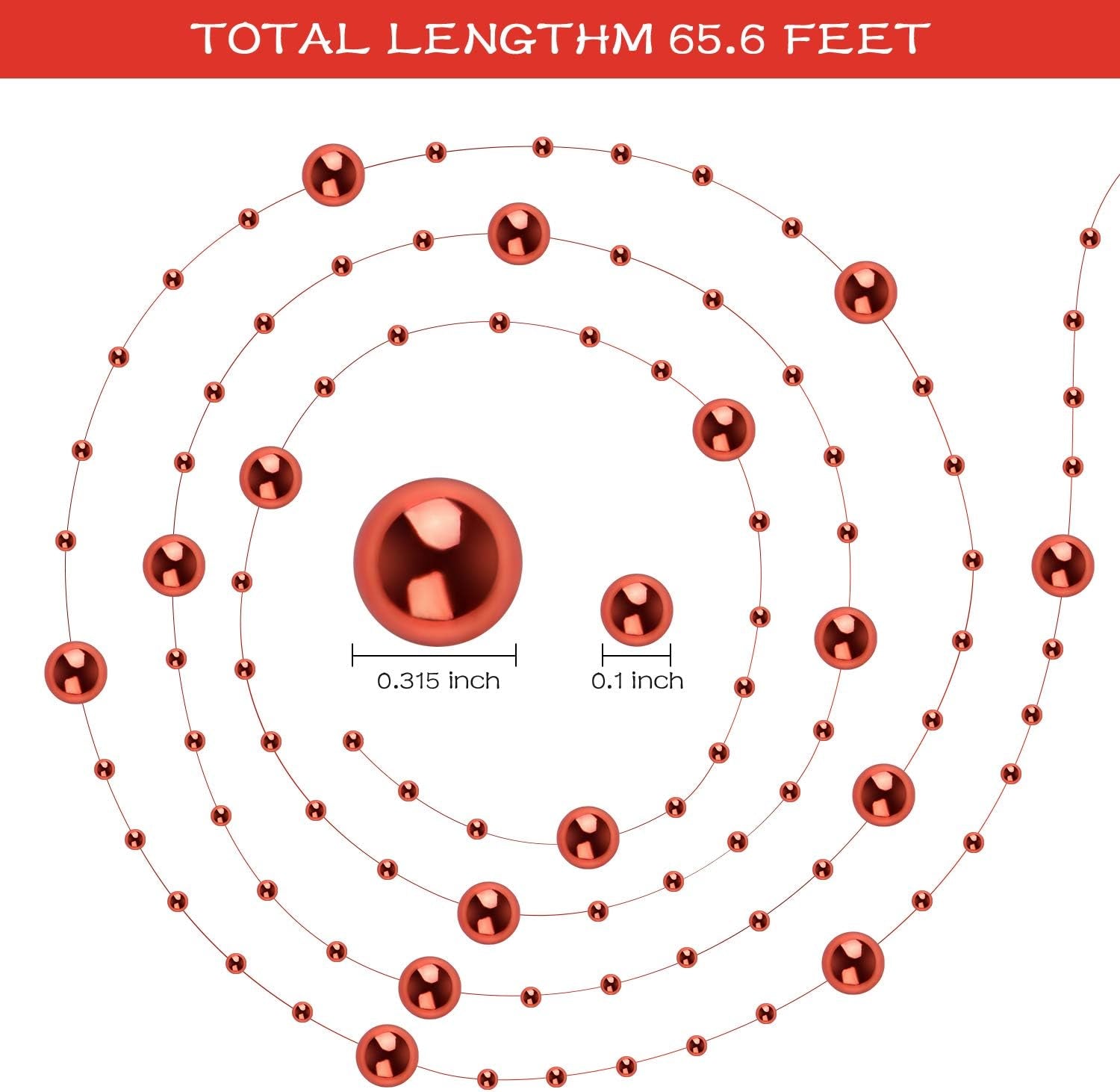 66 Feet Christmas Tree Beads Garland, Fishing Line Artificial Pearls Beads String Roll Chain Faux Pearl Beaded Trims for Wedding Christmas and Holiday DIY Supplies(1-Pack)